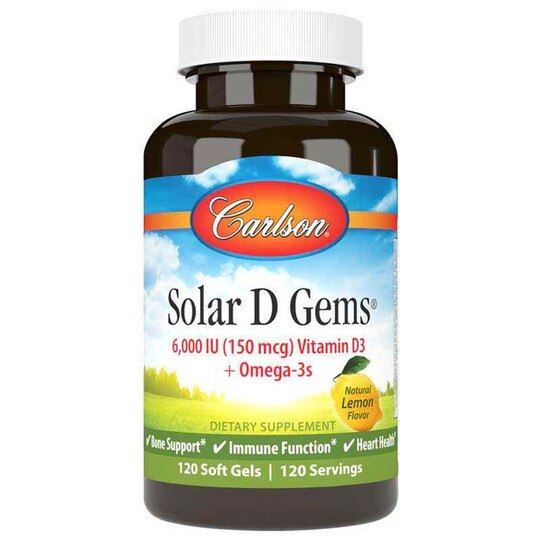 Solar D Gems 6000 IU Vitamin D3 + Omega 3s with Natural Lemon Flavor, CL